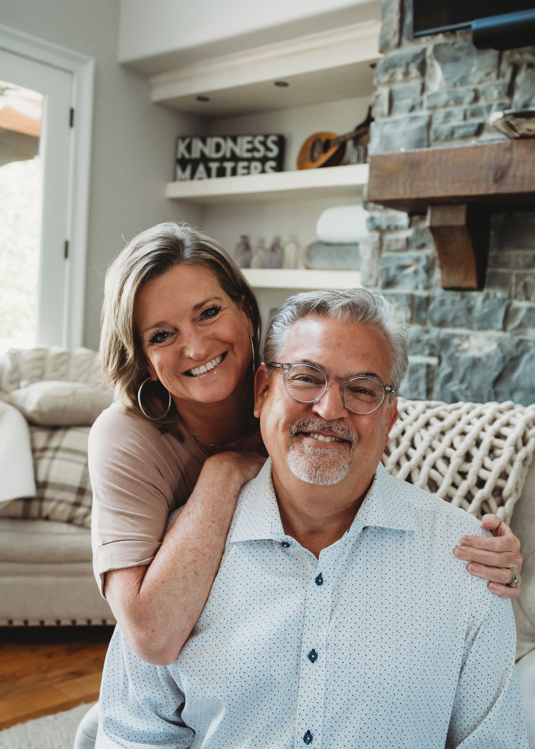 Steve and Melissa Fultz, smiling, at home